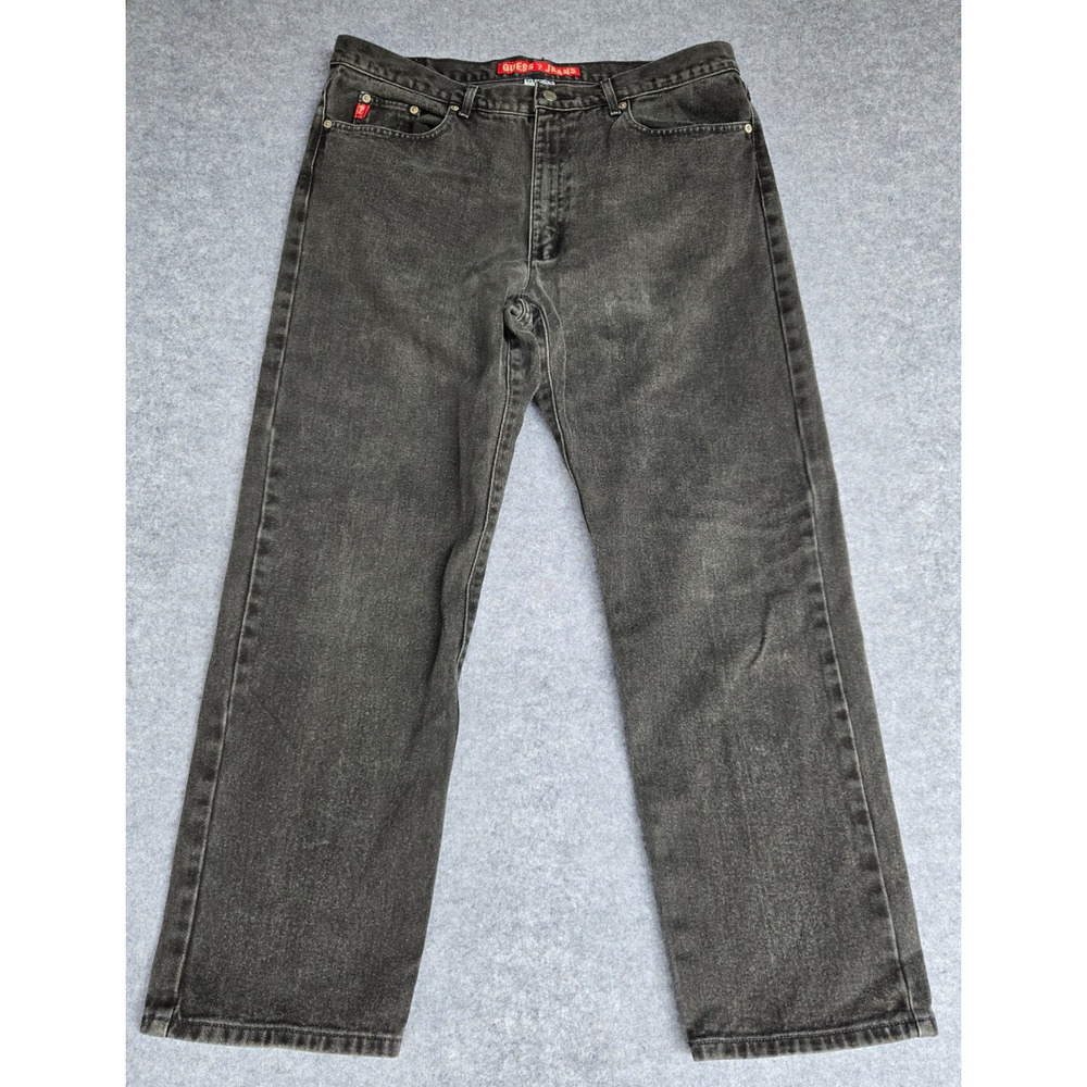 Men's G By Guess Jeans Relaxed Fit Straight Leg Charcoal Wash Mid Rise 35x28